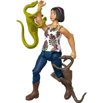 Mattel Jurassic World Camp Cretaceous Human & Dino Action Figure Pack with Sammy & Velociraptor Figures, Plus 2 Compys Smaller Dinosaurs, Collectible Toy Set