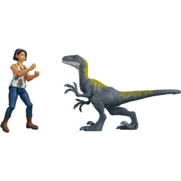 Mattel Jurassic World Camp Cretaceous Human & Dino Action Figure Pack with Sammy & Velociraptor Figures, Plus 2 Compys Smaller Dinosaurs, Collectible Toy Set