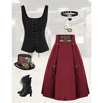 Scarlet Darkness Ren Faire Gothic Midi Skirt for Cosplay