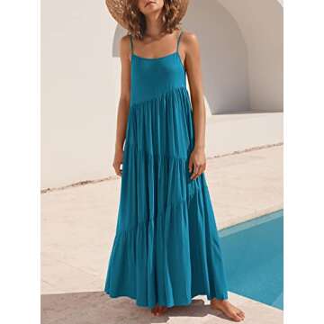 ANRABESS Women Summer Casual Loose Sleeveless Sundress Spaghetti Strap Flowy Boho Linen Beach Vacati...