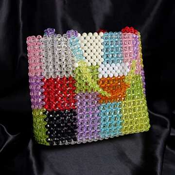 Grandxii Beaded Bag Summer Beach Bag Acrylic Handbags Handmade Tote Bags for Wedding Party Rainbow Colorful