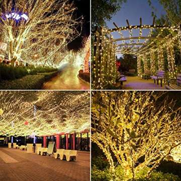 amadecohome 2 Pack 200 LED Solar String Lights, 85.2ft 8 Modes Waterproof Solar Christmas Lights Outdoor for Xmas, Garden, Tree, Yard, Wedding, Party (Warm White)