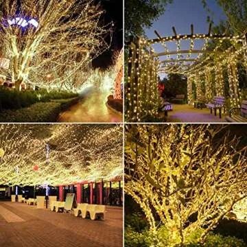 amadecohome 2 Pack 200 LED Solar String Lights, 85.2ft 8 Modes Waterproof Solar Christmas Lights Outdoor for Xmas, Garden, Tree, Yard, Wedding, Party (Warm White)