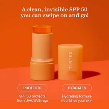 Live Tinted Hueguard Invisible Sunscreen Stick SPF 50: Waterproof, Sweatproof, Body and Face Sunscreen Stick, Roll On Sunscreen, No White Cast & Hydrating Tinted Sunscreen, Reef Friendly, 0.77oz / 22g