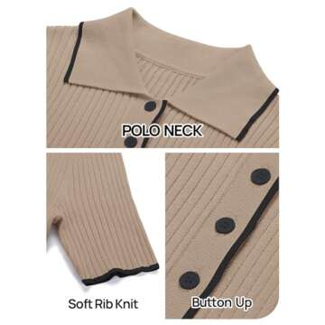 MEROKEETY Women's Polo V Neck Color Block Long Dress Elegant Stretch Fitted Pullover Maxi Dress, Khaki, Small