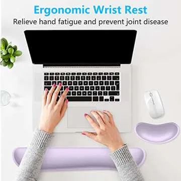 Dapesuom Enlarge Keyboard Wrist Rest Pad, Memory Foam Set Wrist Cushion Support for Easy Typing & Pain Relief, Mouse Wrist Pad, Anti-Slip Wrist Support for Gaming, Computer, Laptop, Vanilla Purple