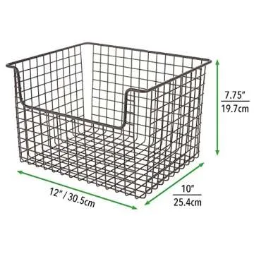 mDesign Metal Wire Food Storage Basket Organizer with Front Dip Opening for Organizing Kitchen Cabinets, Pantry Shelf, Bathroom, Laundry Room, Closet, Garage, Concerto Collection, Bronze