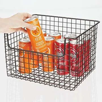mDesign Metal Wire Food Storage Basket Organizer with Front Dip Opening for Organizing Kitchen Cabinets, Pantry Shelf, Bathroom, Laundry Room, Closet, Garage, Concerto Collection, Bronze