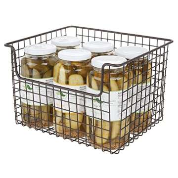 mDesign Metal Wire Food Storage Basket Organizer with Front Dip Opening for Organizing Kitchen Cabinets, Pantry Shelf, Bathroom, Laundry Room, Closet, Garage, Concerto Collection, Bronze