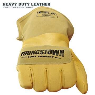 Youngstown Gloves Leather Utility Long Cuff Work Glove For Men - Kevlar Lined - Cut, Puncture, Flame Resistant, Arc Rated - Black/Tan, Small