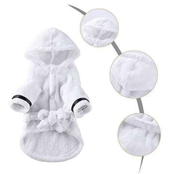 Dog Bathrobe,Adjustable Pet Robe Quick Drying Dog Bath Towel with Belt for Puppy Dogs Cats Medium