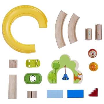 HABA Kullerbu Spiral Track - 26 Piece Wood & Plastic Ball Track Set with Crazy Curves & Bell Age 2+