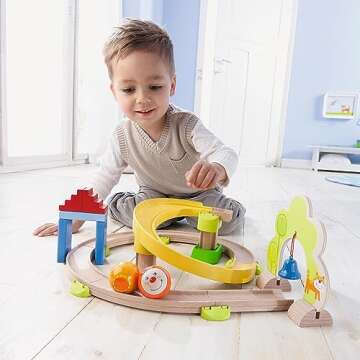 HABA Kullerbu Spiral Track - 26 Piece Wood & Plastic Ball Track Set with Crazy Curves & Bell Age 2+