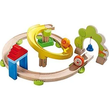 HABA Kullerbu Spiral Track - 26 Piece Wood & Plastic Ball Track Set with Crazy Curves & Bell Age 2+