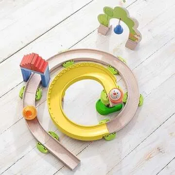 HABA Kullerbu Spiral Track - 26 Piece Wood & Plastic Ball Track Set with Crazy Curves & Bell Age 2+