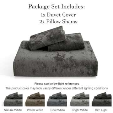 PHF Truly Velvet Duvet Cover Set King Size, 3pcs Ultra Soft Breathable Comforter Cover Set, Luxury Cozy Flannel Duvet Cover with Pillow Shams Bedding Collection, 104" x 90", Dark Gery