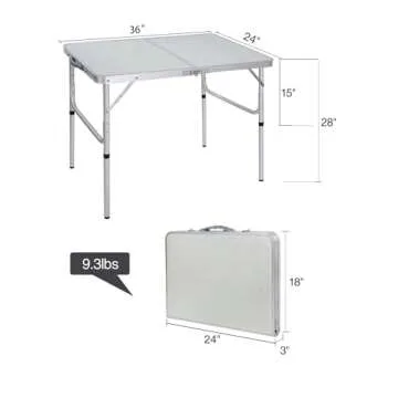 REDCAMP Aluminum Camping Table 3 Foot, Portable Folding Table Adjustable Height Lightweight for Picnic Beach Outdoor Indoor, White 36 x 24 inch