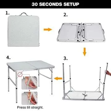 REDCAMP Aluminum Camping Table 3 Foot, Portable Folding Table Adjustable Height Lightweight for Picnic Beach Outdoor Indoor, White 36 x 24 inch