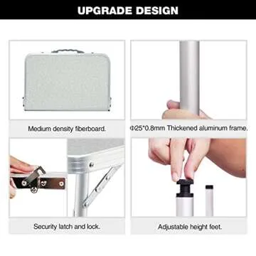 REDCAMP Aluminum Camping Table 3 Foot, Portable Folding Table Adjustable Height Lightweight for Picnic Beach Outdoor Indoor, White 36 x 24 inch