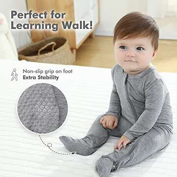 HAPIU Rayon from Bamboo Baby Footed Pajamas, 2 Way Zipper YKK, Footie for Baby Boy Girls, Newborn-24 Months, 2-Pack, Light Heather Grey&Dark Forest Green, 3-6 Months