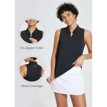 BALEAF Women's Golf Shirts Sleeveless Tennis Polo Shirt Collar Athletic Tank Tops UPF 50+ Quick Dry Black XS