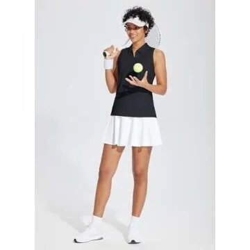BALEAF Women's Golf Shirts Sleeveless Tennis Polo Shirt Collar Athletic Tank Tops UPF 50+ Quick Dry Black XS