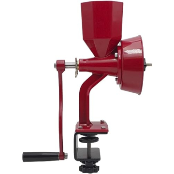 WONDERMILL Manual Hand Grain Mill Red Wonder Junior Deluxe for Dry and Oily Grains - Kitchen Flour Mill, Grain Mill Hand Crank and Spice, Corn, Wheat Stone Mill Grinder