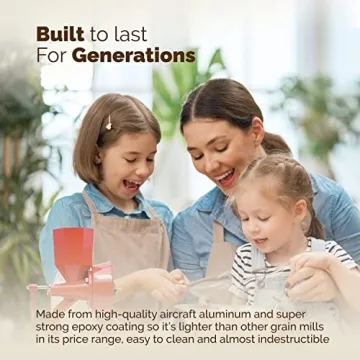 WONDERMILL Manual Hand Grain Mill Red Wonder Junior Deluxe for Dry and Oily Grains - Kitchen Flour Mill, Grain Mill Hand Crank and Spice, Corn, Wheat Stone Mill Grinder