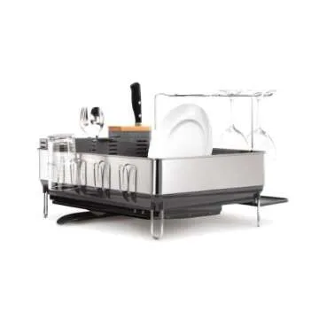 simplehuman Steel Frame Kitchen Dish Drying Rack With Swivel Spout, Fingerprint-Proof Stainless Steel Frame, Grey Plastic, 2020 Model