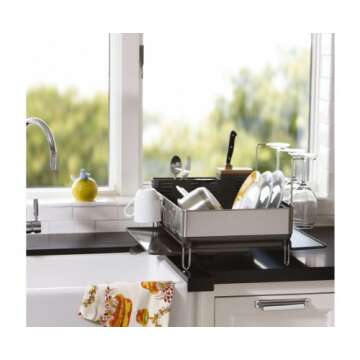 simplehuman Steel Frame Kitchen Dish Drying Rack With Swivel Spout, Fingerprint-Proof Stainless Steel Frame, Grey Plastic, 2020 Model