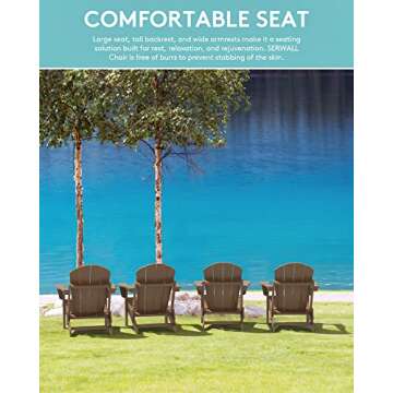 SERWALL Folding Adirondack Chair Weather Resistant Adirondack Chairs Outdoor Chairs Adirondack Chair- Wooden