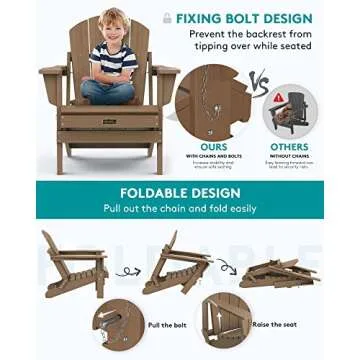 SERWALL Folding Adirondack Chair Weather Resistant Adirondack Chairs Outdoor Chairs Adirondack Chair- Wooden