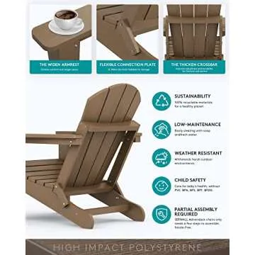 SERWALL Folding Adirondack Chair Weather Resistant Adirondack Chairs Outdoor Chairs Adirondack Chair- Wooden