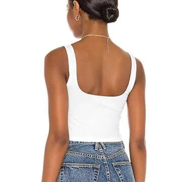 Mizoci Women's Basic Sleeveless Square Neck Cropped Double Layer Sexy Crop Tank Top,X-Small,White