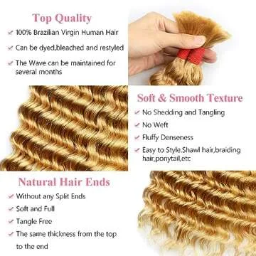 Deep Wave Bulk Human Hair for Braiding No Weft 100 g (1 Pack-2 Bundles) 100% Unprocessed Brazilian Virgin Human Hair Bulk Human Braiding Hair For BOHO Braids Curly Deep Bulk 24 inch Honey Blonde #27
