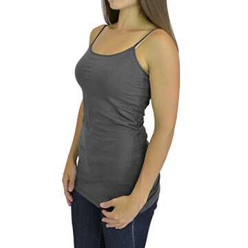 Belle Donne Women Extra Long Tank Top Built in Shelf Bra Womens Tank Tops - Gray Tank Tops Women Small
