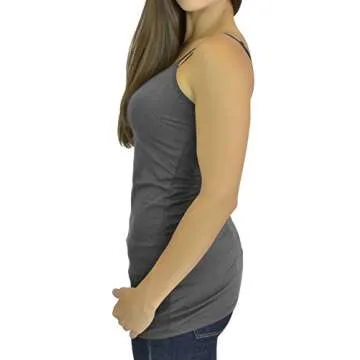 Belle Donne Women Extra Long Tank Top Built in Shelf Bra Womens Tank Tops - Gray Tank Tops Women Small