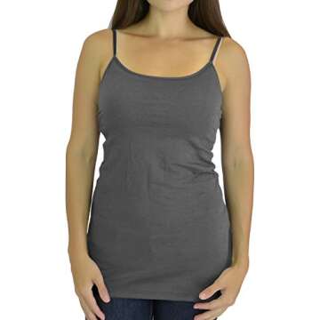 Belle Donne Women Extra Long Tank Top Built in Shelf Bra Womens Tank Tops - Gray Tank Tops Women Small
