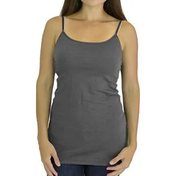 Belle Donne Women Extra Long Tank Top Built in Shelf Bra Womens Tank Tops - Gray Tank Tops Women Small