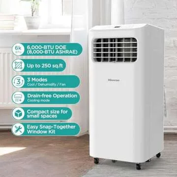 Hisense Portable Air Conditioner 6,000 BTU Cooling Dehumidifier Fan for Smaller Room up to 250 sq ft...