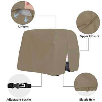 Easy-Going 4 Passenger Golf Cart Cover Fit for EZGO, Club Car, Yamaha Golf Cart, Waterproof Golf Cart Cover with Zipper Closure (112" L x 48" W x 73" H, Camel)