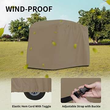 Easy-Going 4 Passenger Golf Cart Cover Fit for EZGO, Club Car, Yamaha Golf Cart, Waterproof Golf Cart Cover with Zipper Closure (112" L x 48" W x 73" H, Camel)