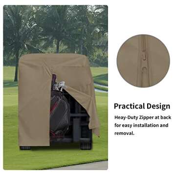 Easy-Going 4 Passenger Golf Cart Cover Fit for EZGO, Club Car, Yamaha Golf Cart, Waterproof Golf Cart Cover with Zipper Closure (112" L x 48" W x 73" H, Camel)
