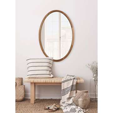 Kate and Laurel Hogan Farmhouse Oval Framed Wall Mirror, 24 x 36, Rustic Brown, Decorative Bulletin Board for Wall