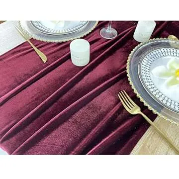 Luxurious Velvet Table Runner, 10ft Wedding Reception Decorations, 20x120inch Soft Velvet Fabric, Table Linen Overlay, Wedding Table Runners (Burgundy, 20X120inch, 5pack)