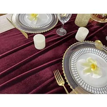 Luxurious Velvet Table Runner, 10ft Wedding Reception Decorations, 20x120inch Soft Velvet Fabric, Table Linen Overlay, Wedding Table Runners (Burgundy, 20X120inch, 5pack)