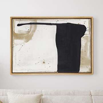 SIGNWIN Framed Canvas Print Wall Art Black Brown Paint Stroke Collage Abstract Shapes Illustrations ...