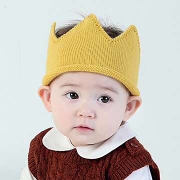 June Bloomy Baby First Birthday Party Knitted Hat 1st Crown Headband Beanie Warm Cap (Yellow)