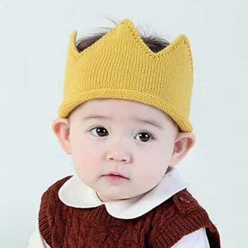 June Bloomy Baby First Birthday Party Knitted Hat 1st Crown Headband Beanie Warm Cap (Yellow)