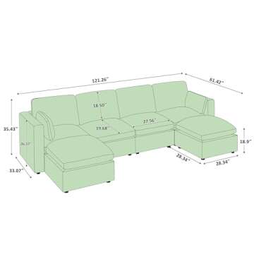 VANOMi 121"" Modular Sectional Sofa, Reversible U Shaped Couch, Convertible Sectional Sofa Couch, 6 Seat Sectional Couches with Chaise for Living Room, Chenille, Beige